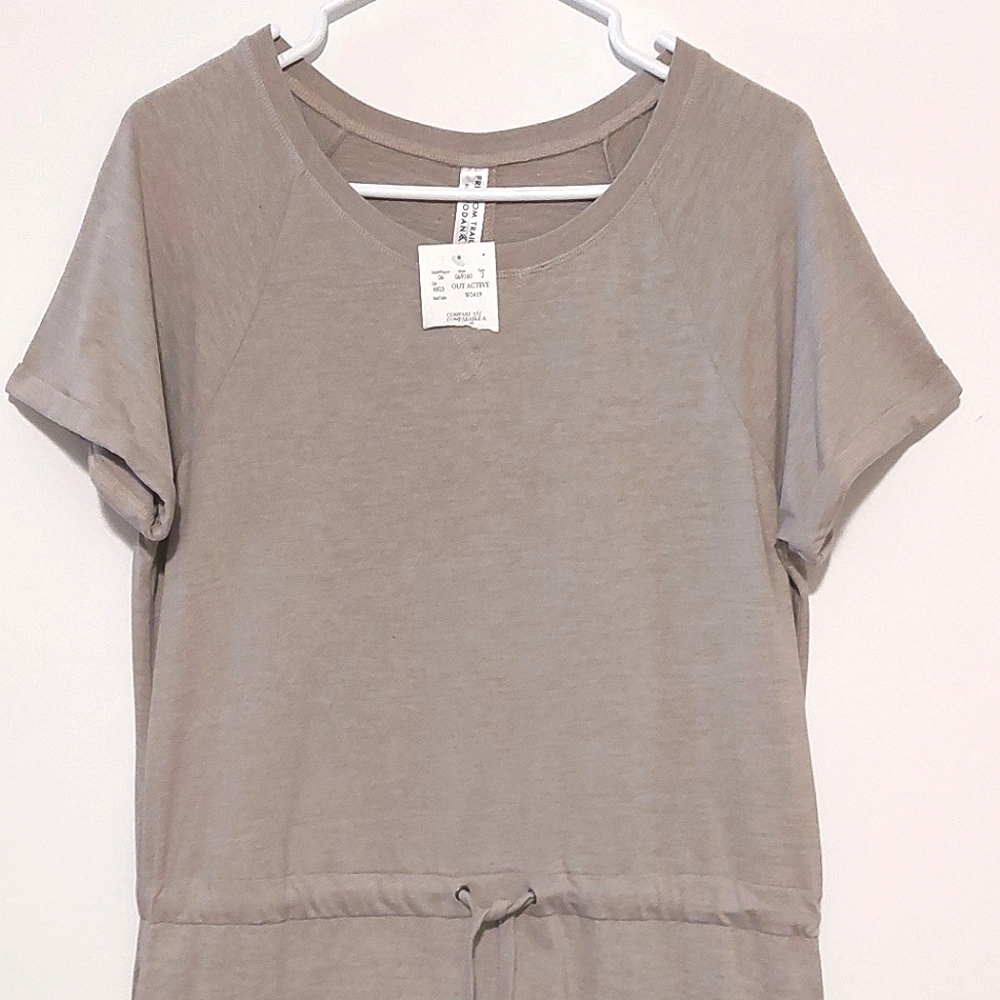 📣 Kyodan Women's Oatmeal Short Sleeved Drawstring Soft Midi Dress NWT Size M - Picture 2 of 10